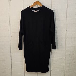 LIZ CLAIBORNE Simple Lose Fit Black 3/4 Sleeve Midi Dress Pockets Petite Small